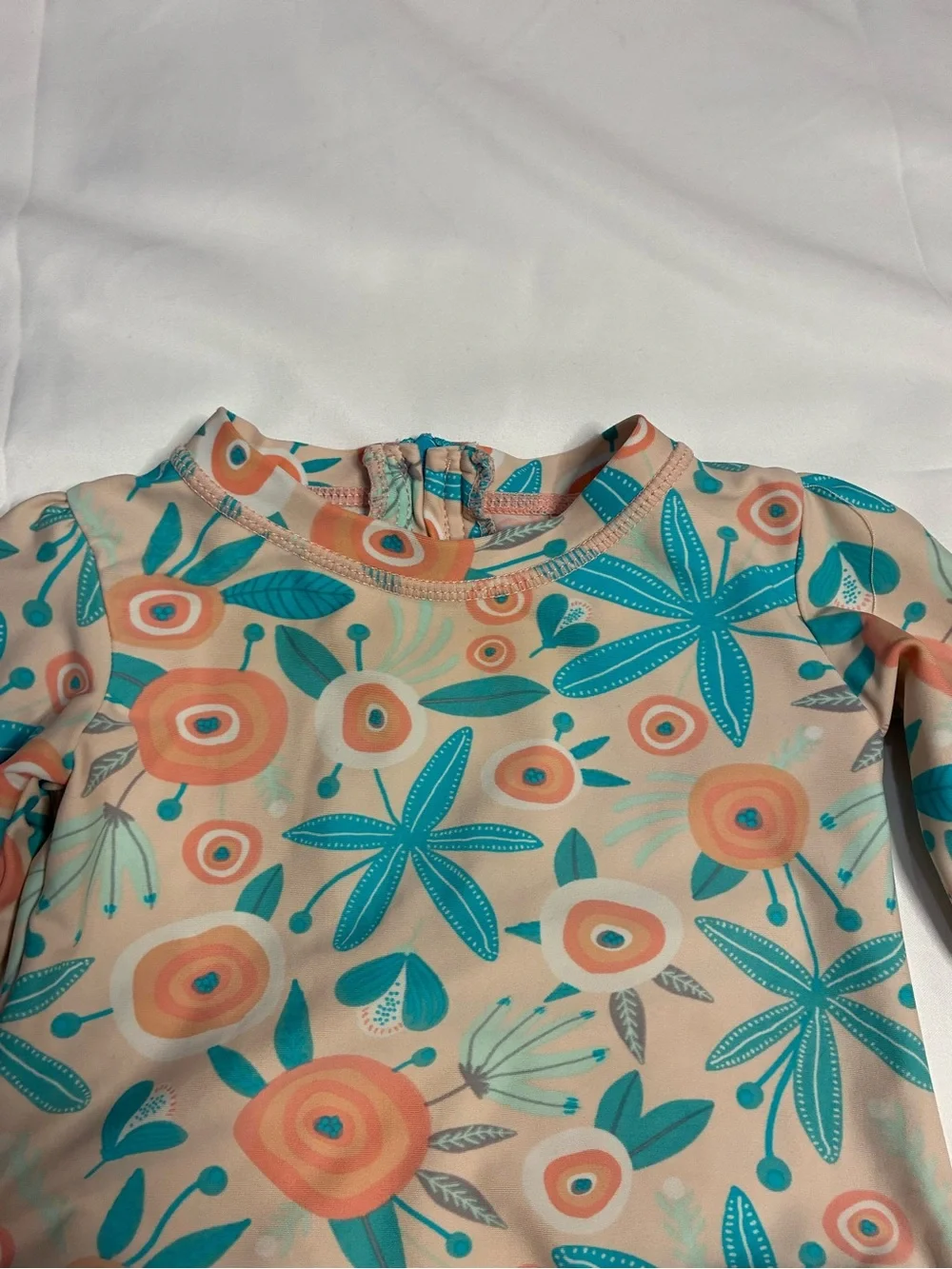 RuffleButts Baby Girl Floral Long Sleeve One Piece Swimsuit 6-12M